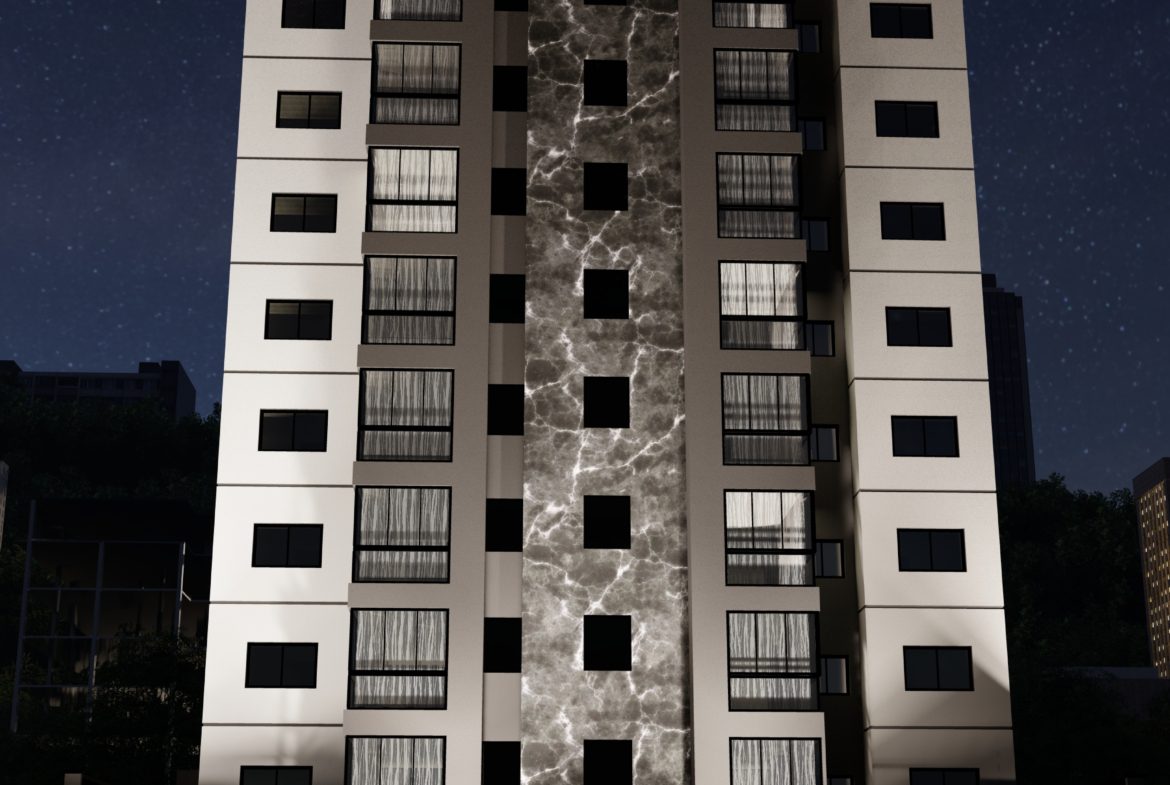 fachada frontal noturna