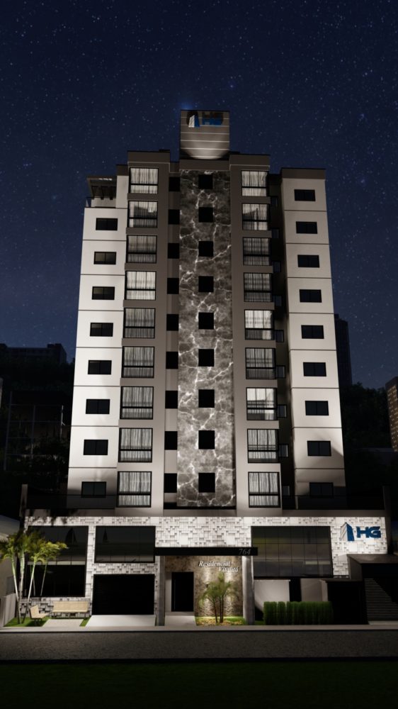 fachada frontal noturna